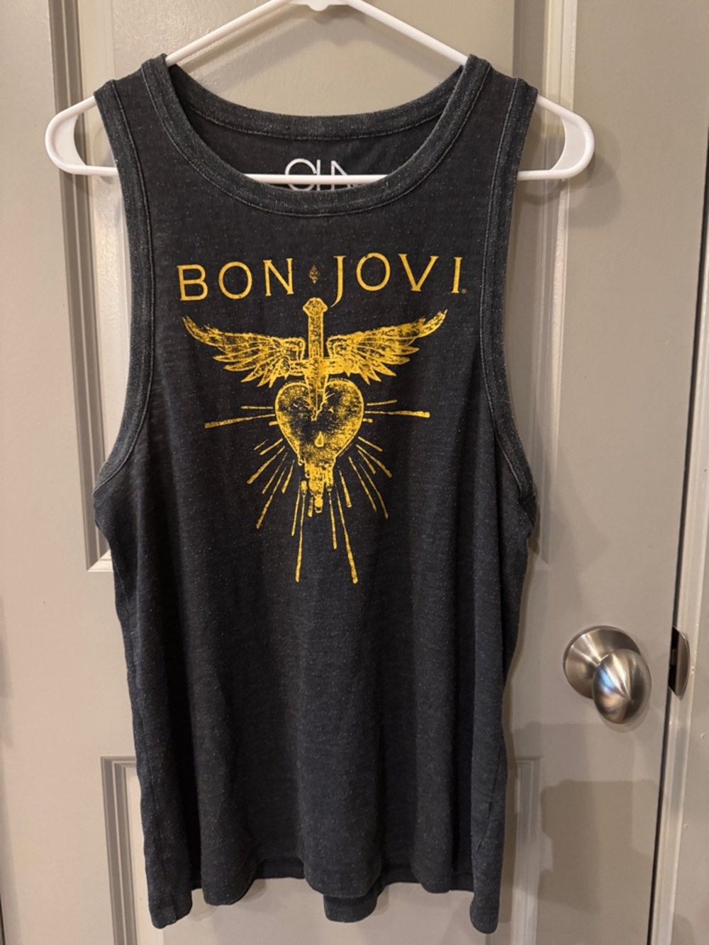Chaser Black Muscle Tank with Yellow Bon Jovi Graphic